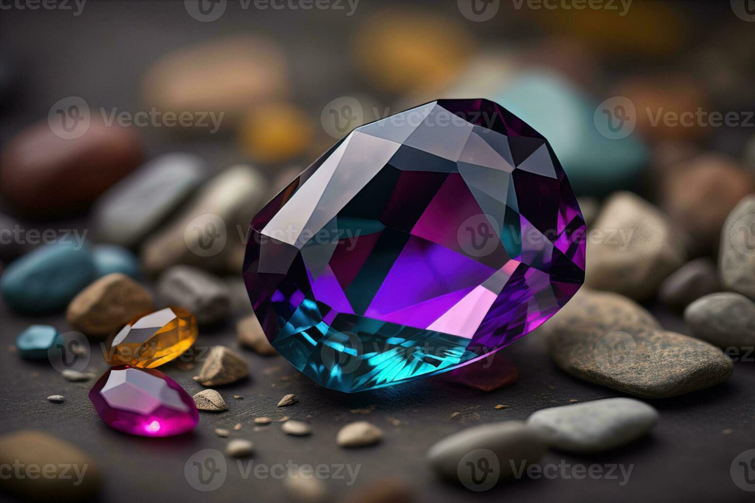 Brilliant multicolored sapphire on a surface. ai generative photo