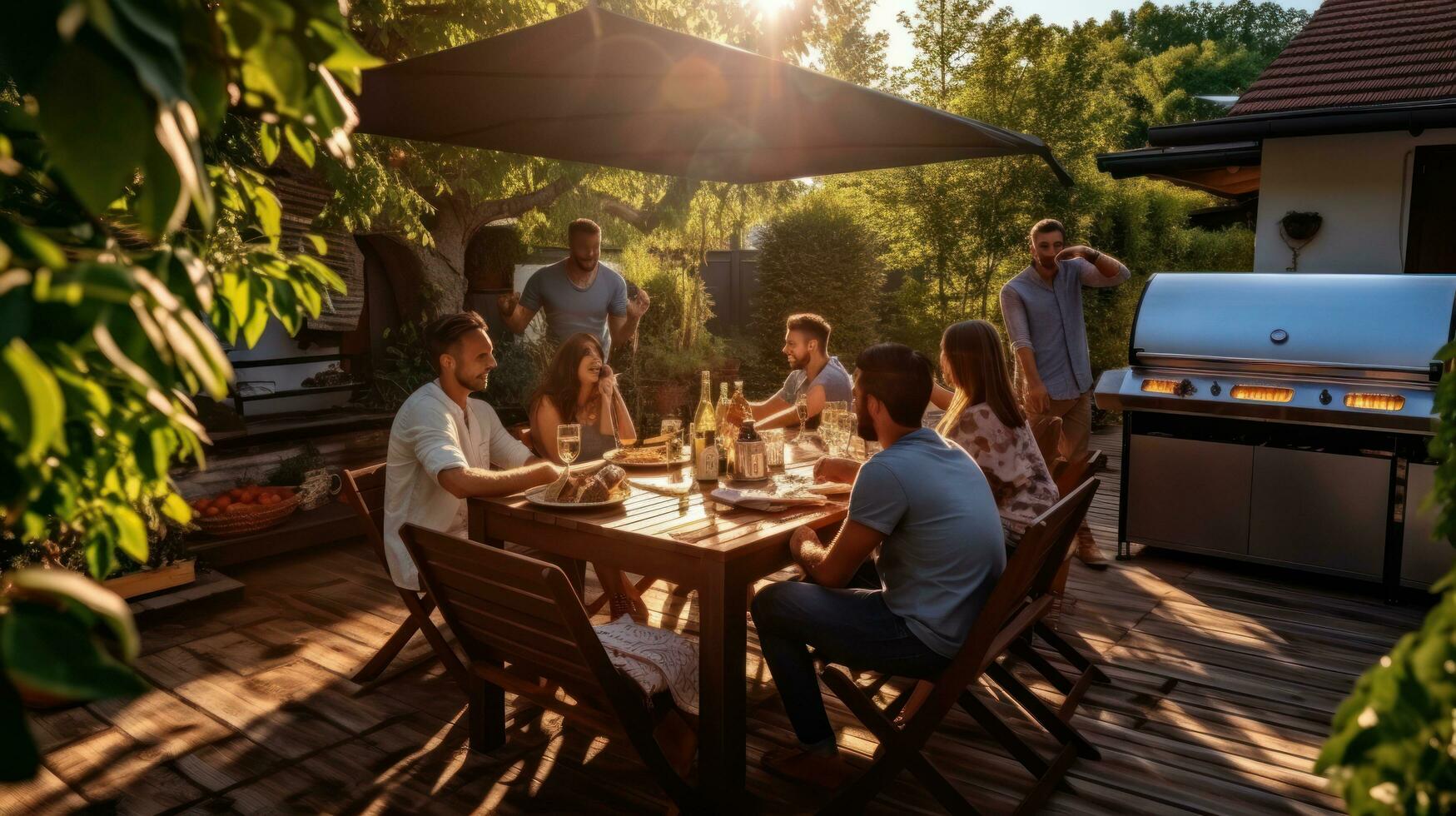 People in picnic in garden photo