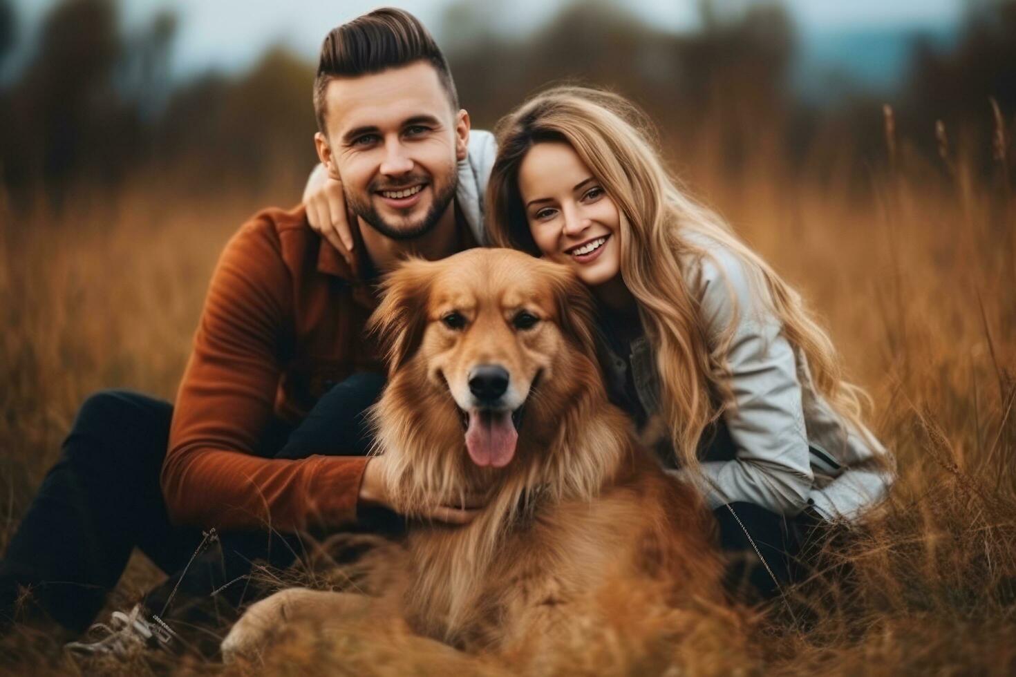 Happy family with dog photo