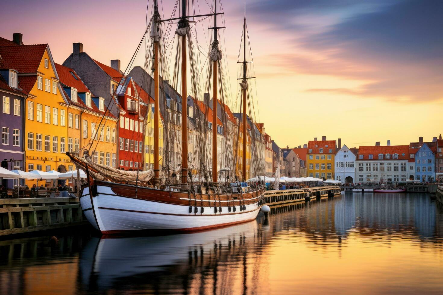 Boat docked on river in the old town photo