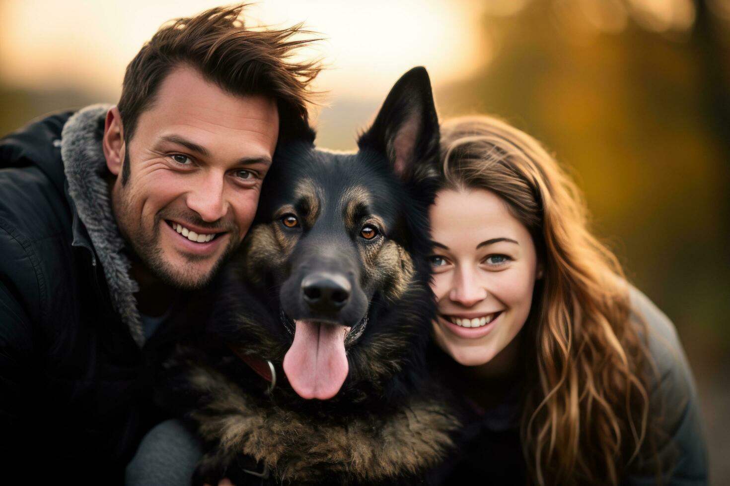Happy family with dog photo