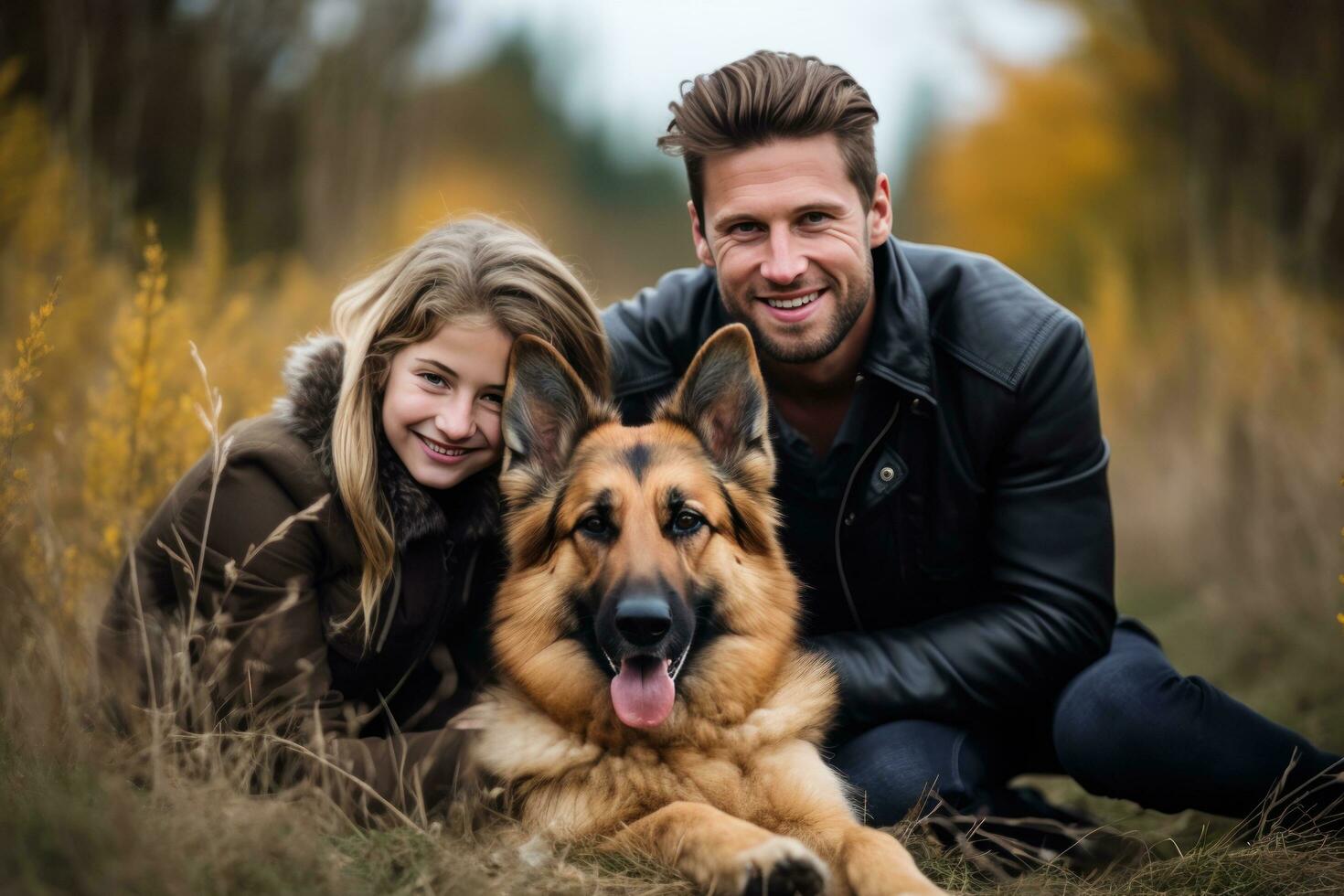 Happy family with dog photo
