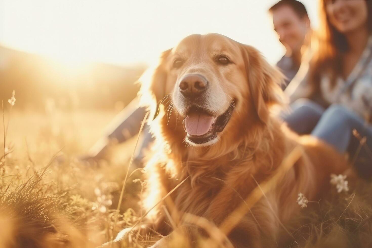 Happy family with dog photo