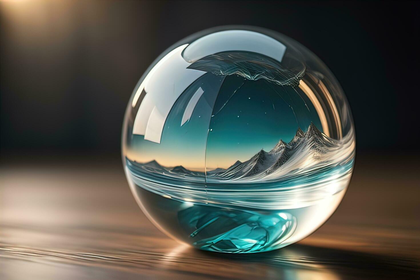 Transparent crystal ball on a wooden table. ai generative photo