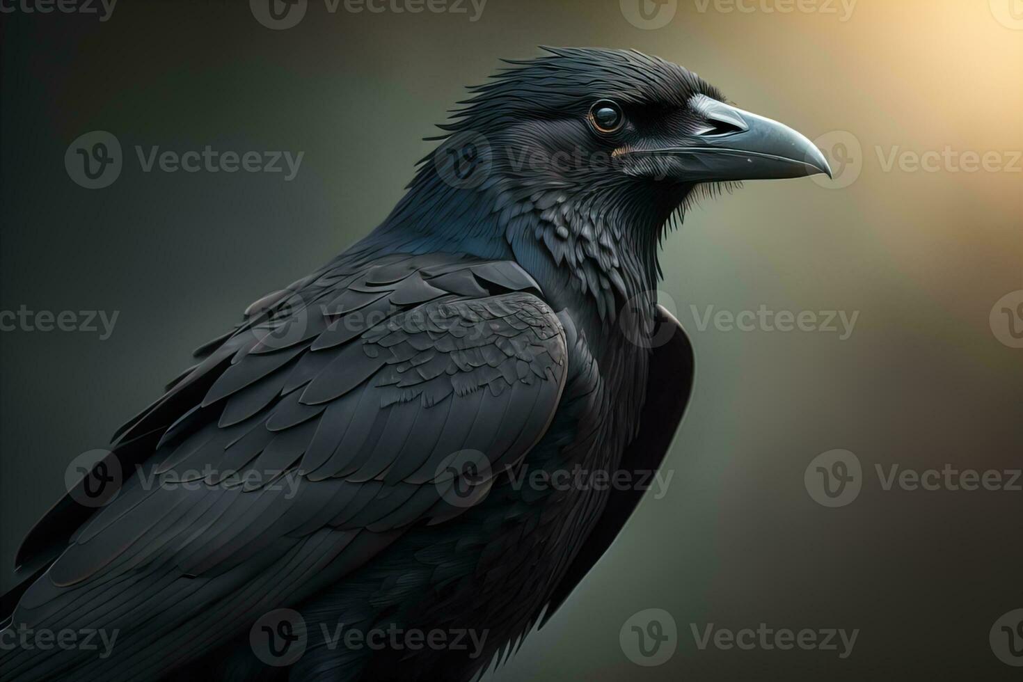 Close up portrait of a black raven, Corvus corax. ai generative photo