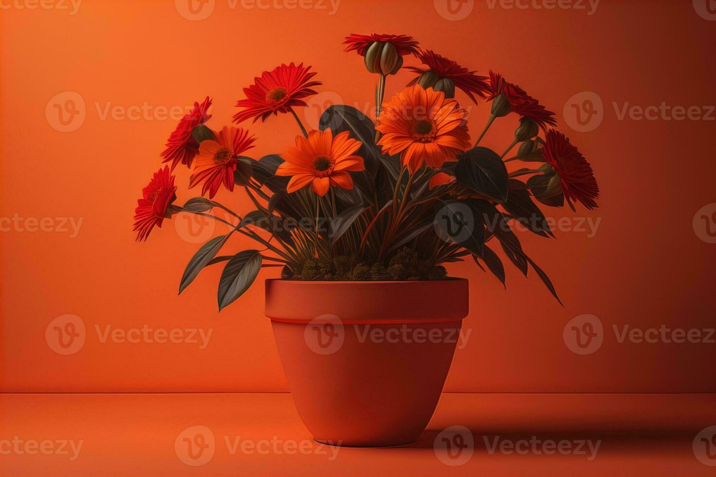 Flowers in a pot on a solid color background. ai generative photo