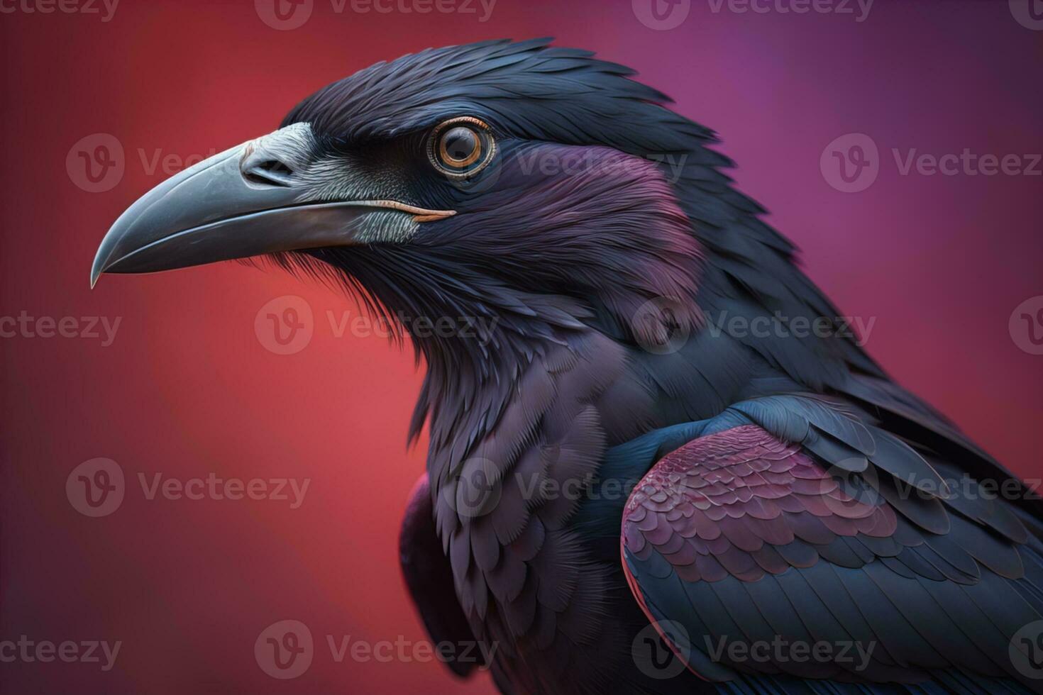 Close up portrait of a black raven, Corvus corax. ai generative photo