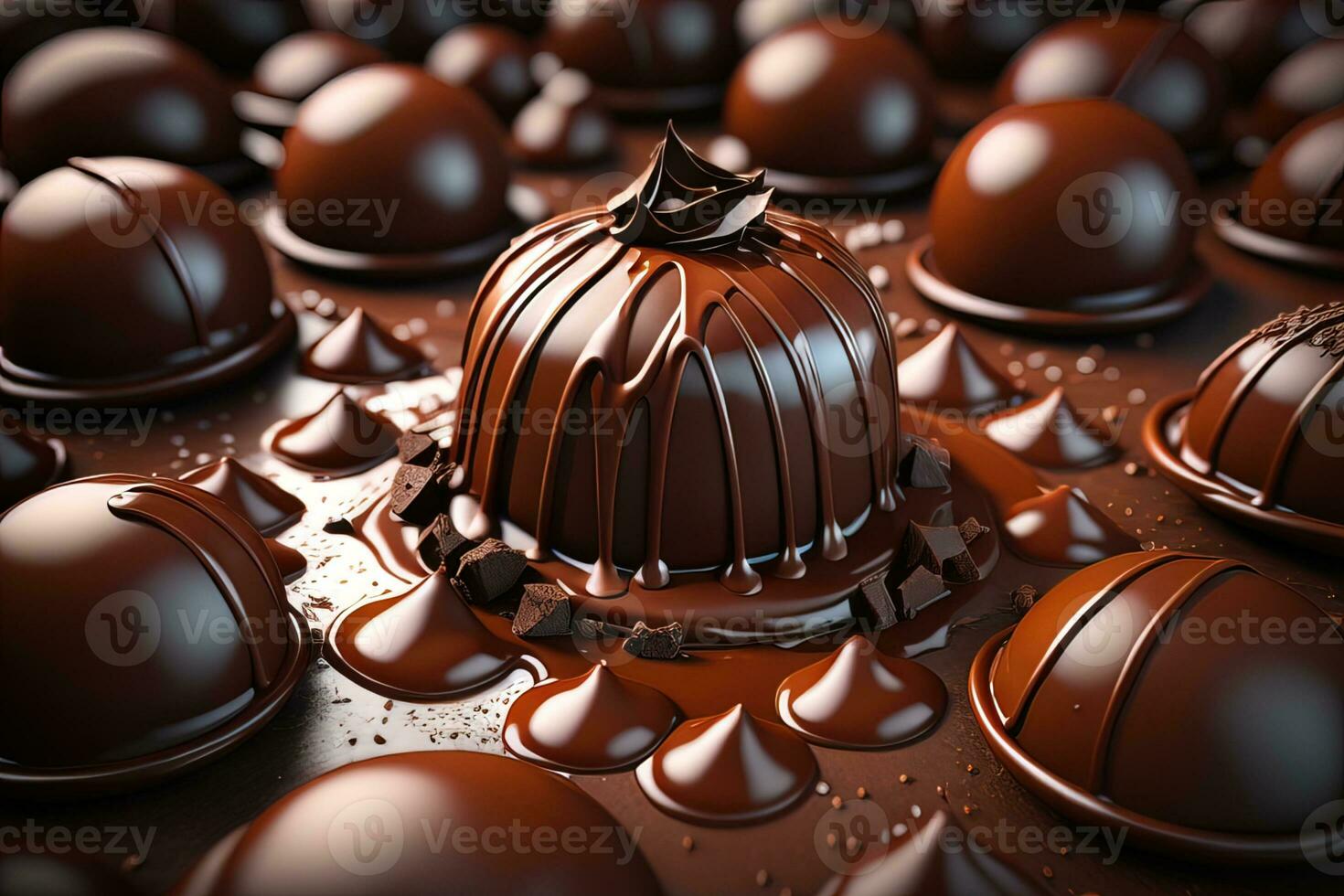 Chocolate truffles on a dark background. ai generative photo