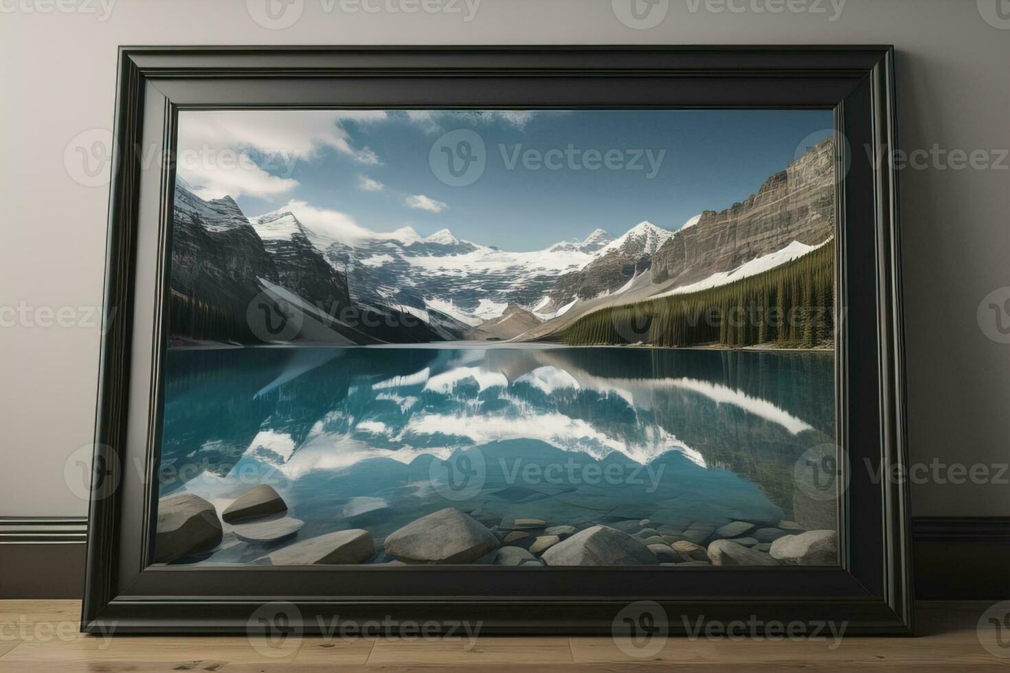 Glass picture frame on a solid color background. ai generative photo
