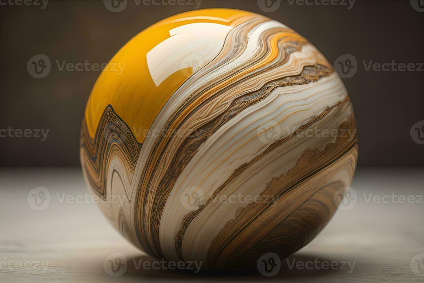 Colorful marble ball on a solid colour background. Close-up. ai generative photo