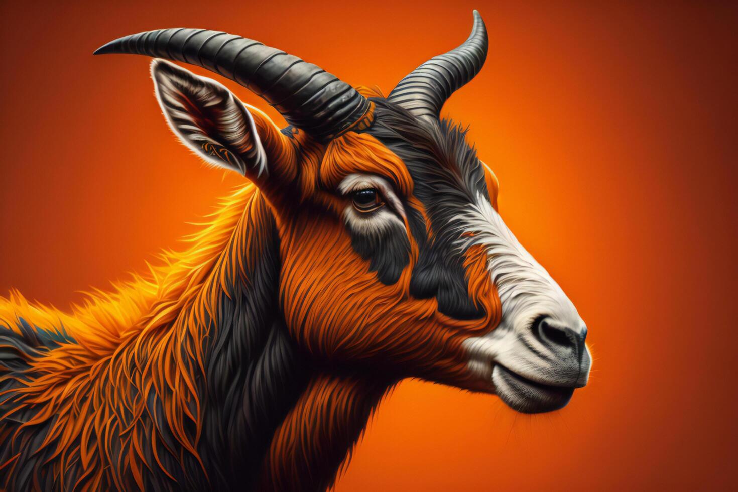 Portrait of a goat on orange background. photo
