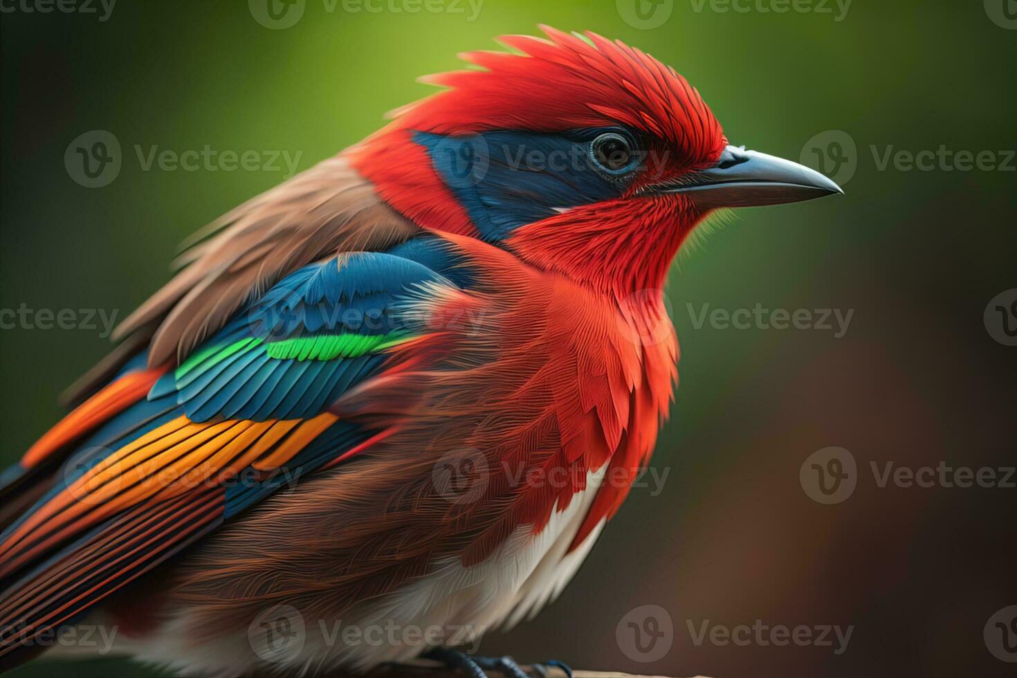 Beautiful blue bird on a branch in the rays of the setting sun. ai generative photo