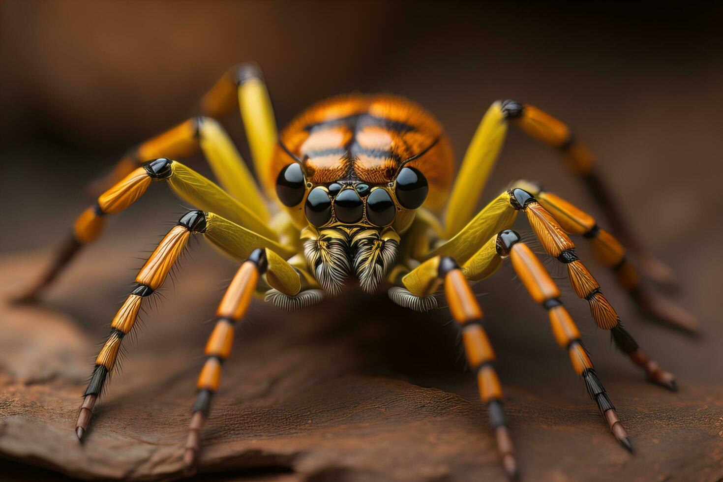 jumping spider closeup on solid color background, copyspace. ai generative photo