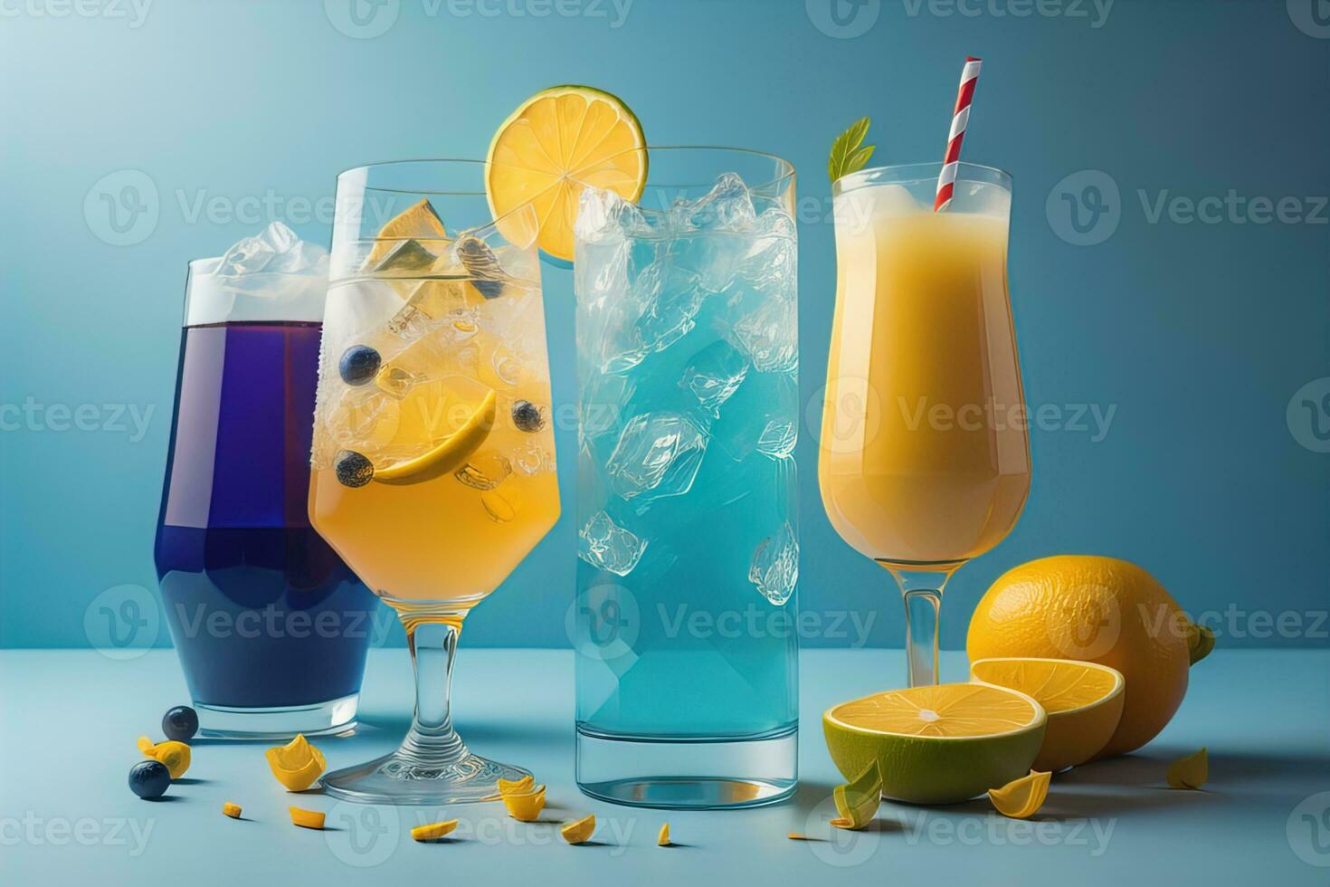 Glasses of sangria with fruits and berries on solid color background. ai generative photo