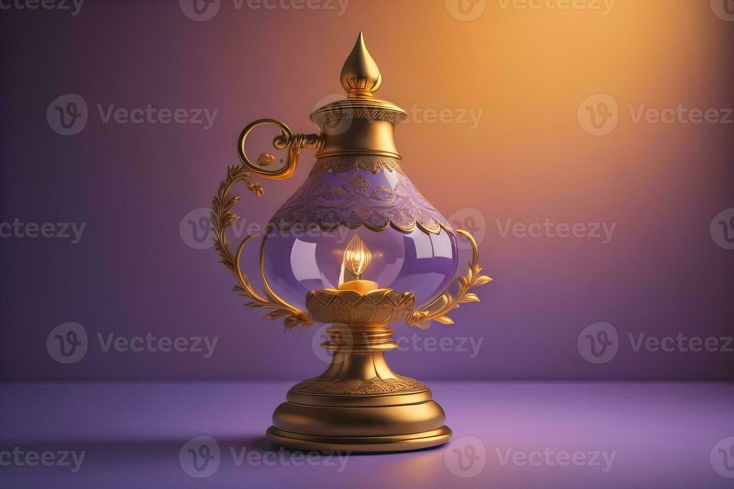 Lantern on a wooden table and a dark background. ai generative photo