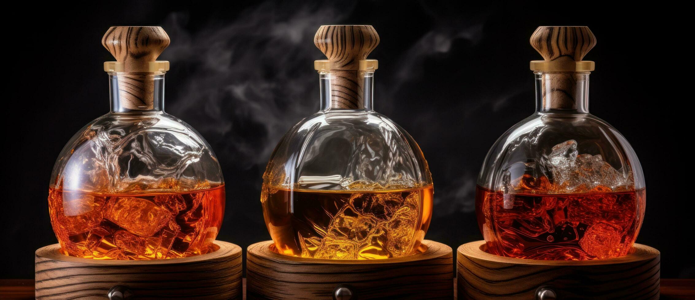 whisky anteojos, botellas y barriles foto