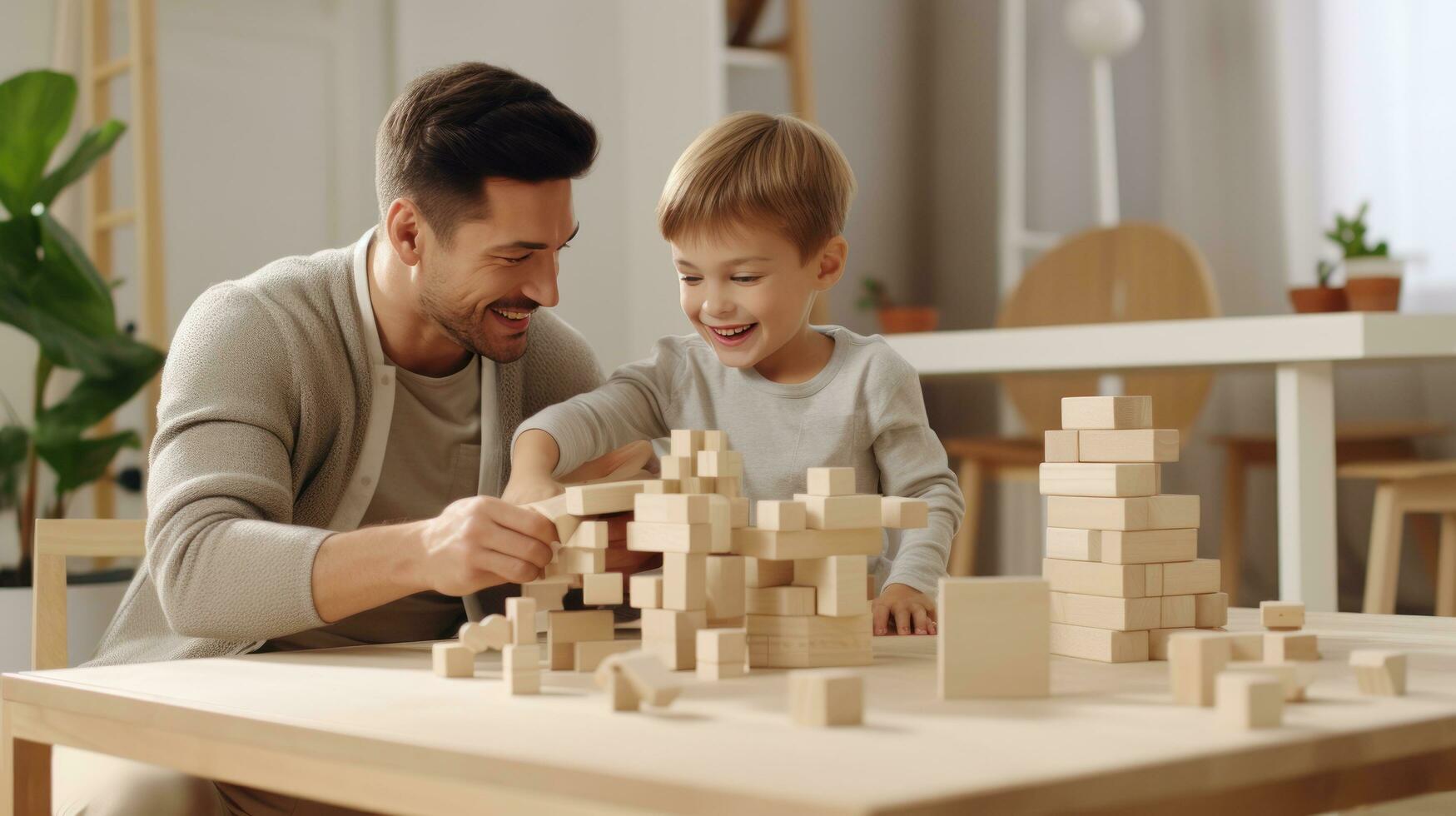 Child plays with blocks photo