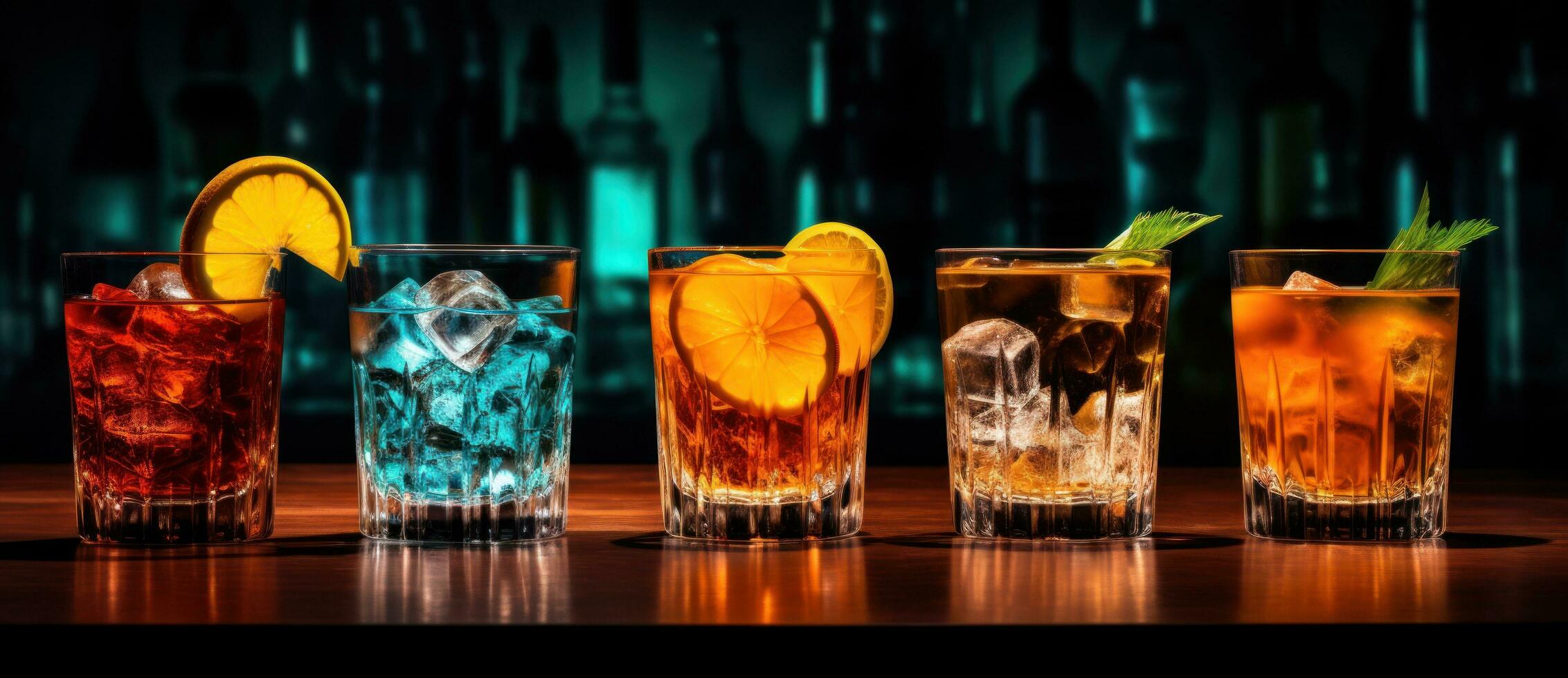 Alcohol cocktails in a row photo