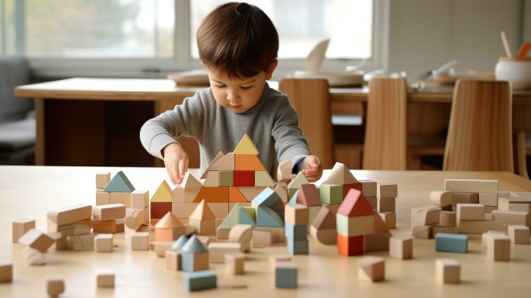 Child plays with blocks photo