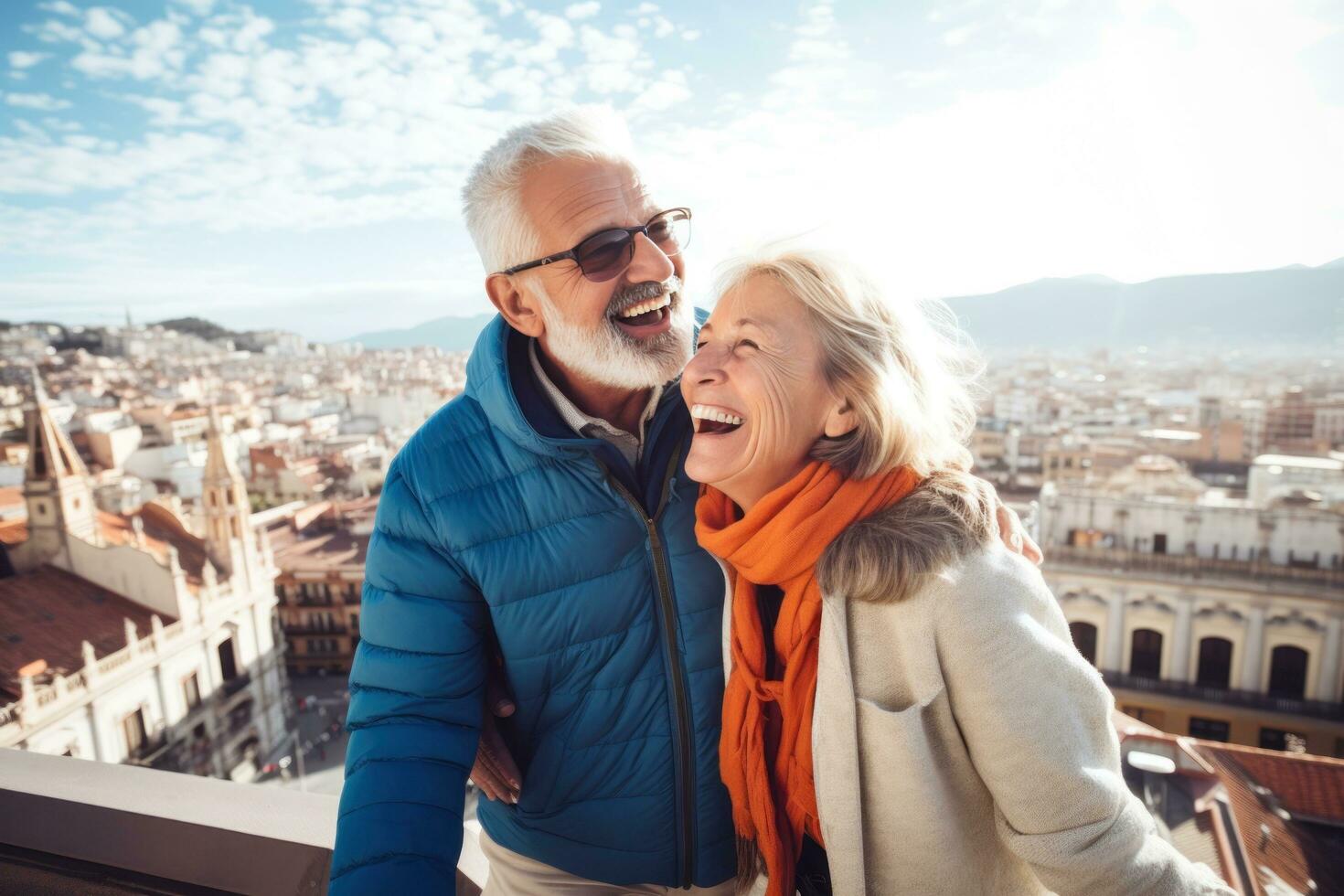 Happy eldest couple in the street photo