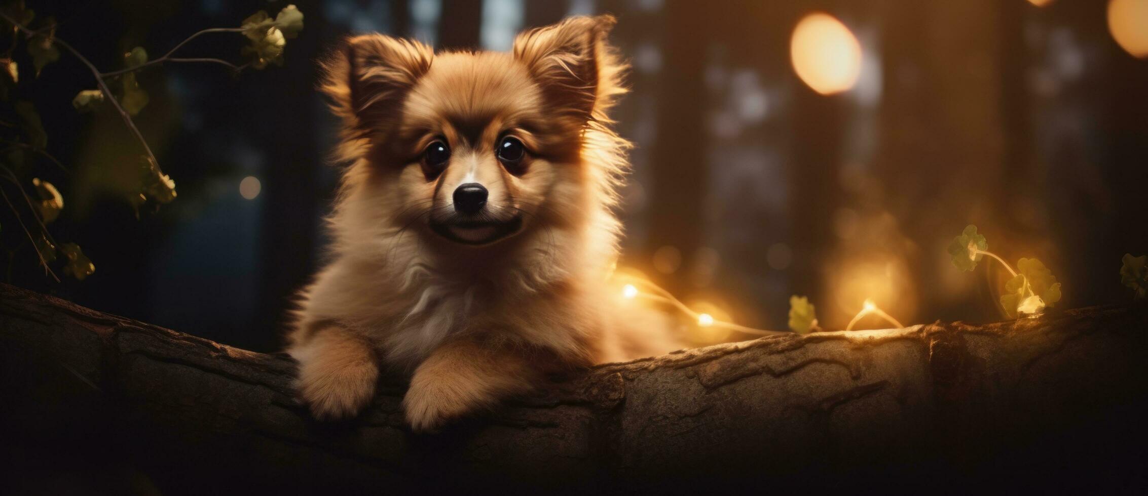 Cute dog with magic lights photo