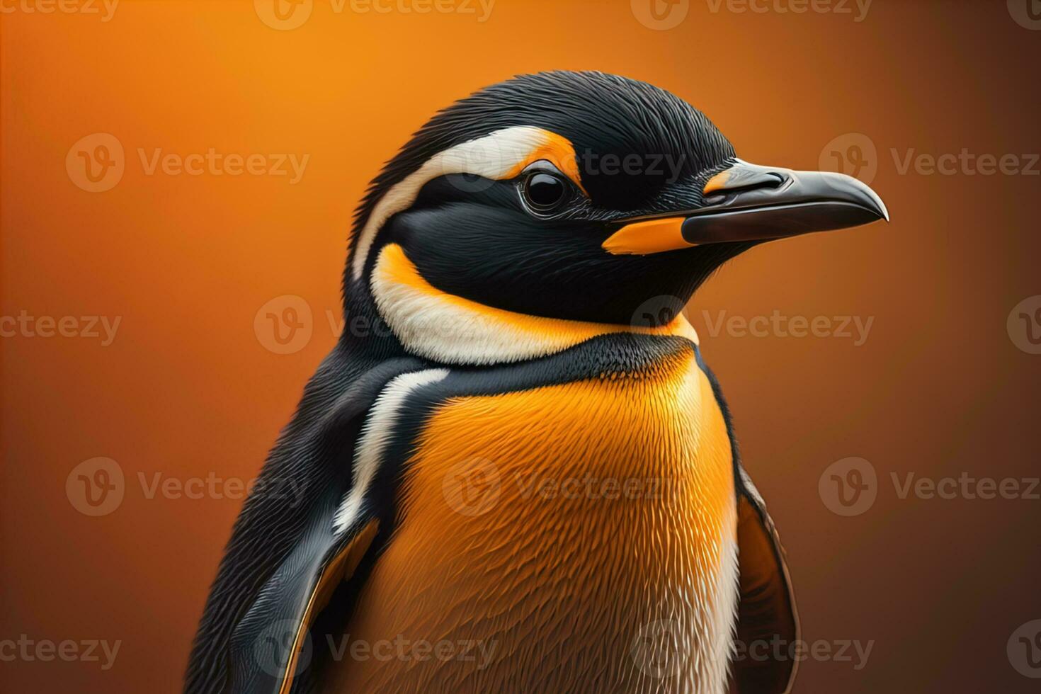Cute penguin standing in front of solid color background. ai generative photo