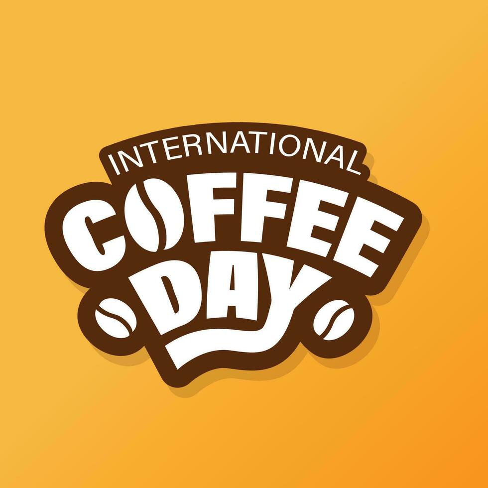 Coffee day vector typography with coffee bean on yellow background to celebrate International Coffee day. Coffee day creative lettering illustration, banner, poster, greeting card, template design.