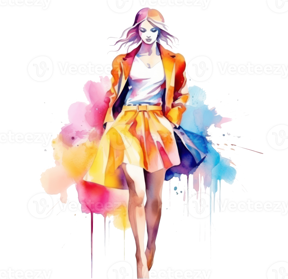 Watercolor fashion illustration isolated png