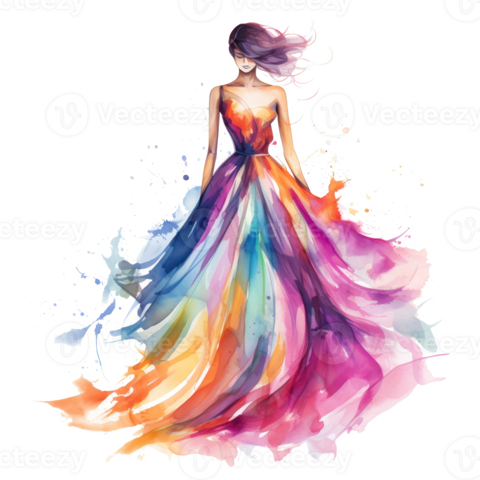 Watercolor fashion illustration isolated png