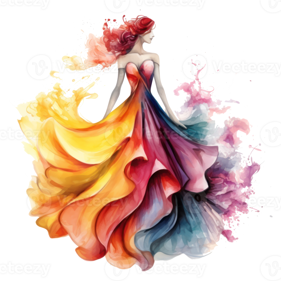 Watercolor fashion illustration isolated png