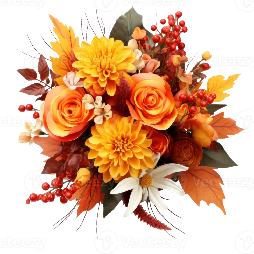 Autumn flowers bouquet isolated png