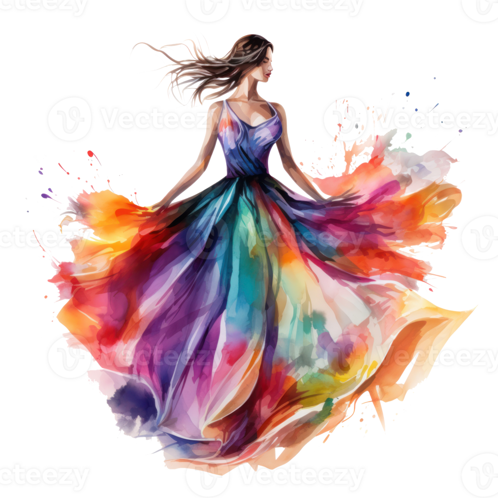 Watercolor fashion illustration isolated png