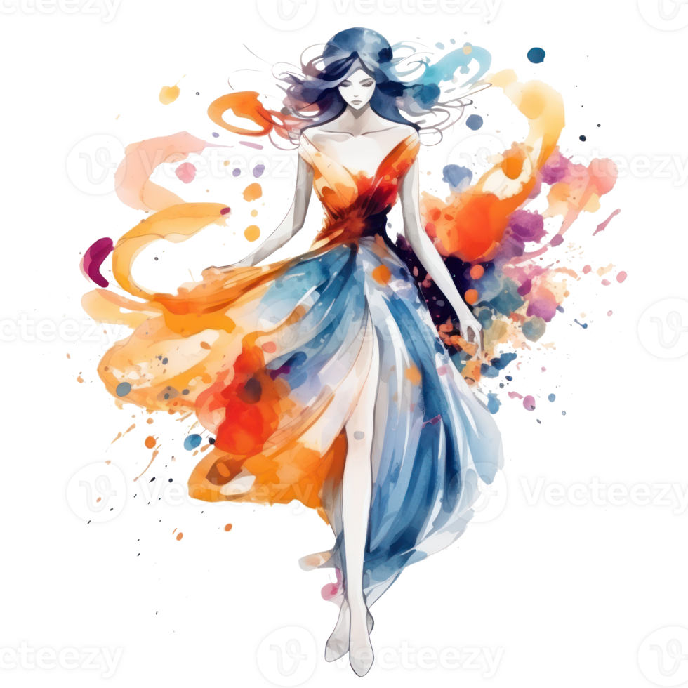 Watercolor fashion illustration isolated png