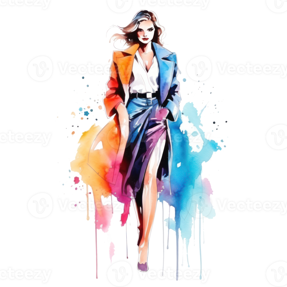 Watercolor fashion illustration isolated png