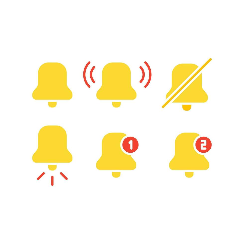 Notification bell icon set. Incoming inbox message. New message notofication icons collection. Ringing bell and notification for clock and smartphone, alarm alert. Vector Illustration,
