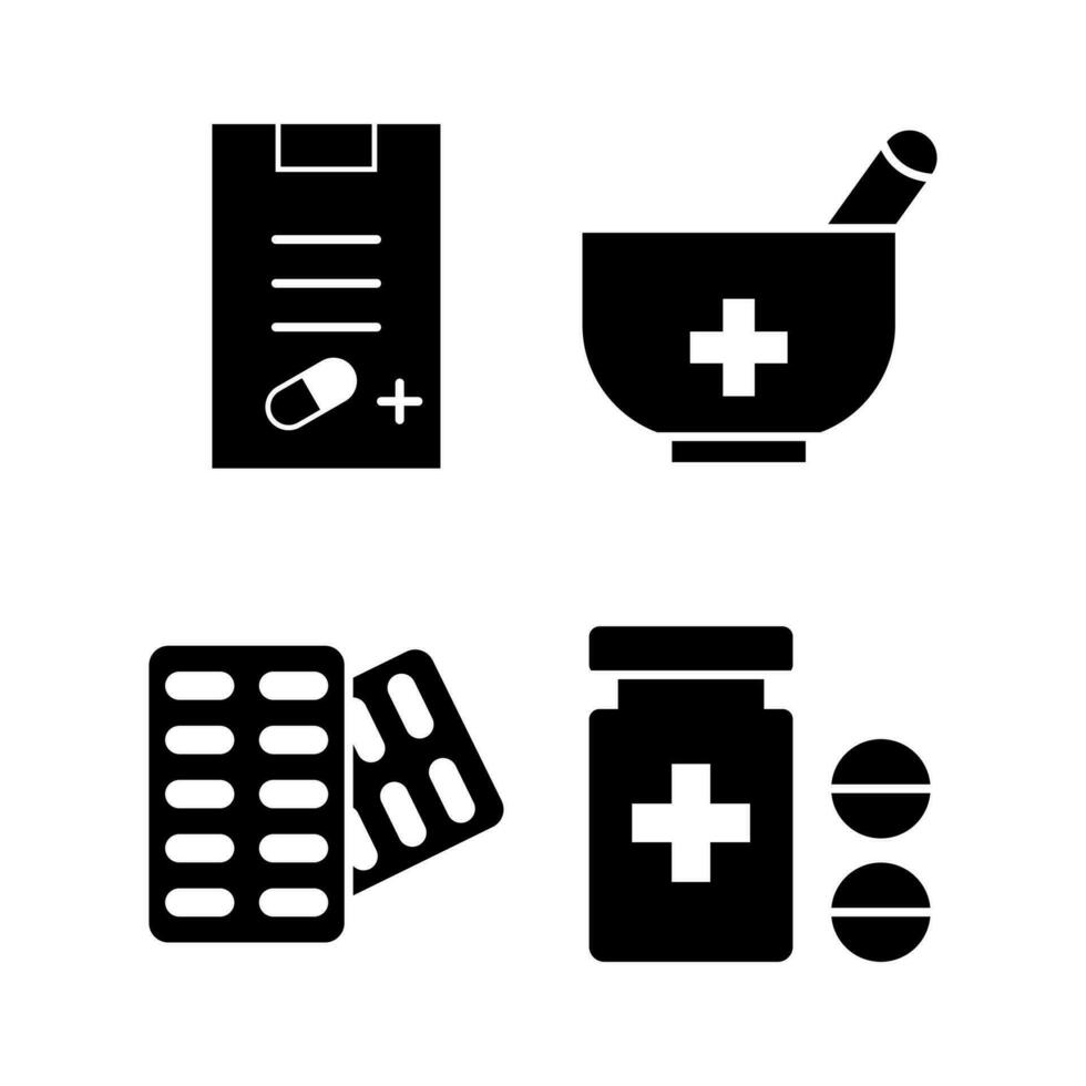 Pharmacy icon set. Drugs, drugs, prescriptions. White background isolated icon vector collection