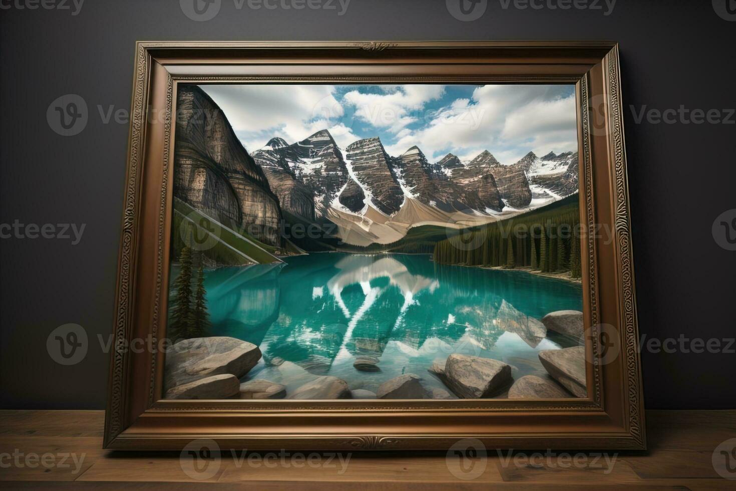 Glass picture frame on a solid color background. ai generative photo