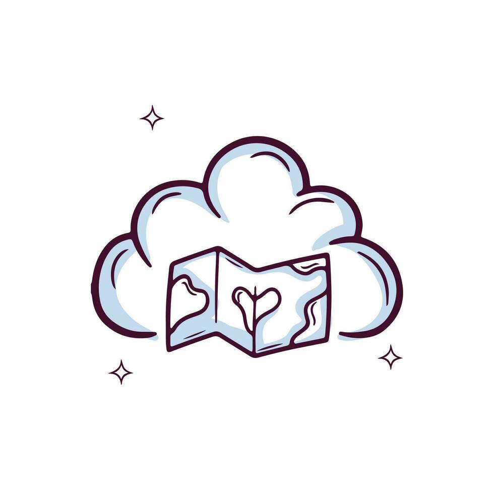 Hand Drawn Cloud Icon With Maps. Doodle Sketch Vector Illustration