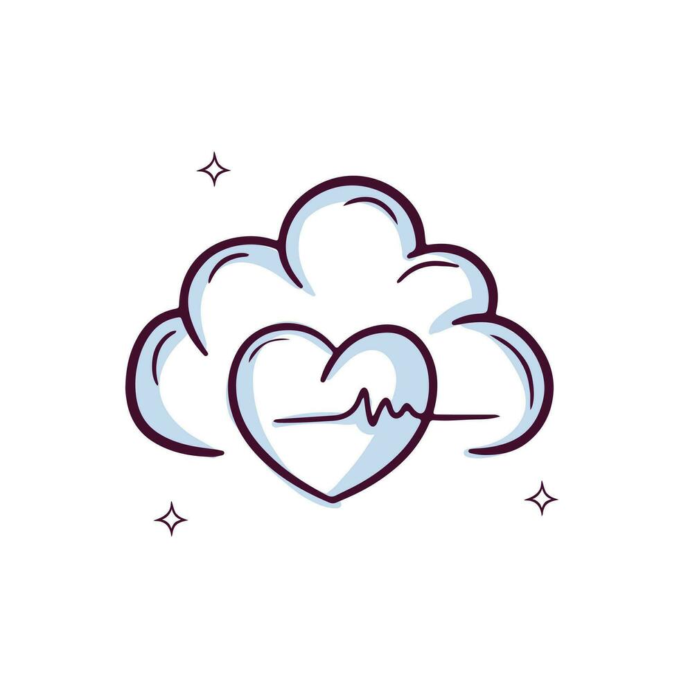 mano dibujado nube icono con corazón golpear legumbres. garabatear bosquejo vector ilustración