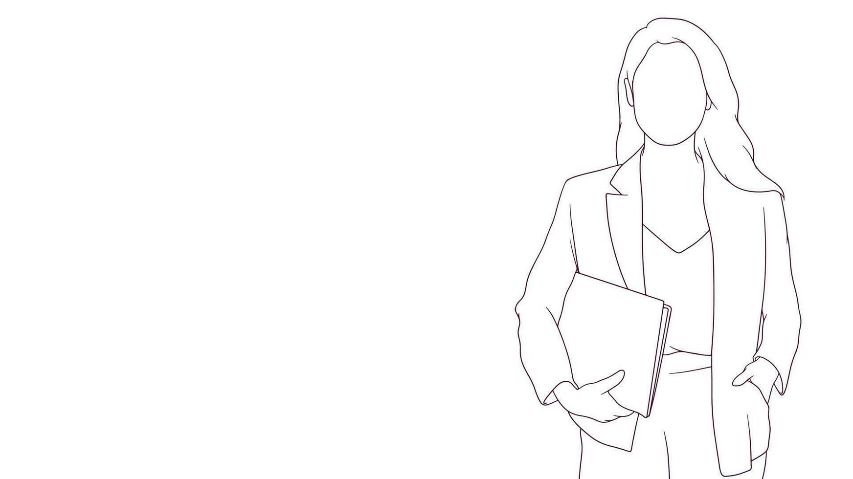 Assured business woman holding a note, hand drawn style vector illustration.