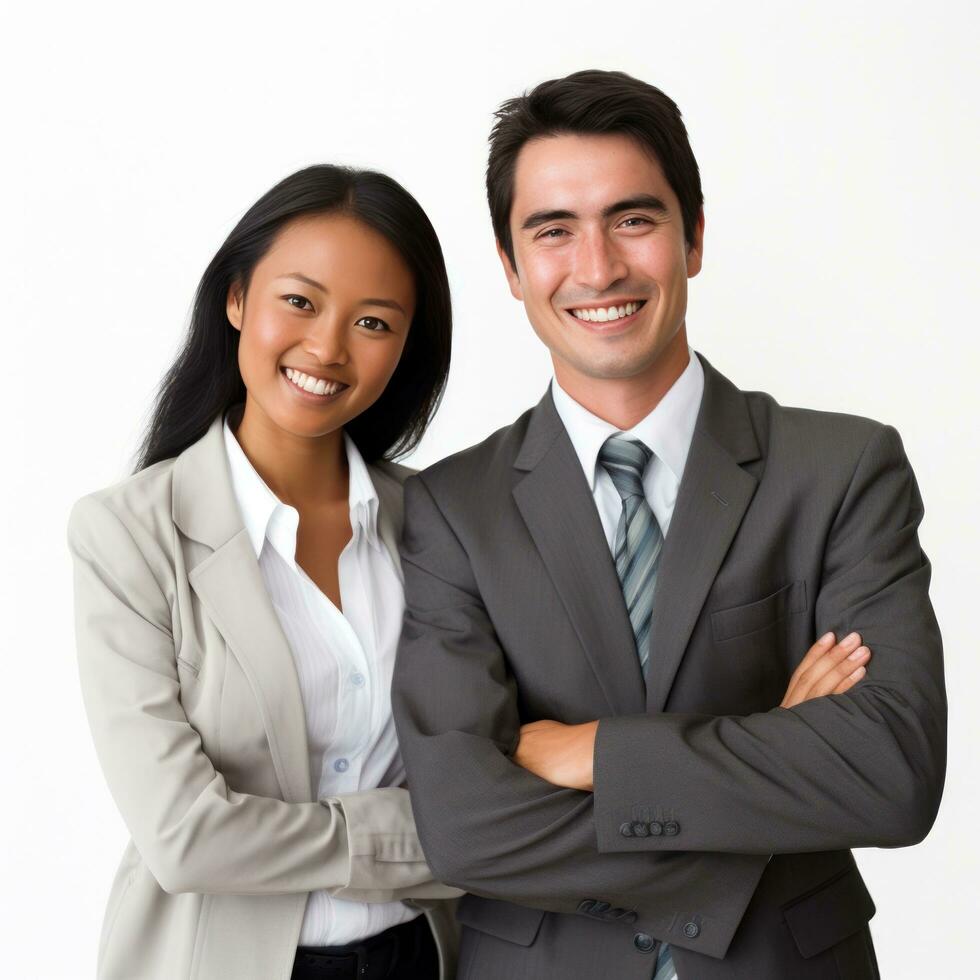 Happy multi ethnic business couple isolated photo