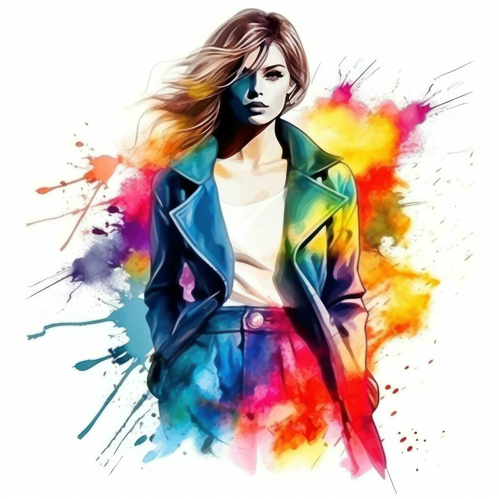 Watercolor fashion illustration isolated photo