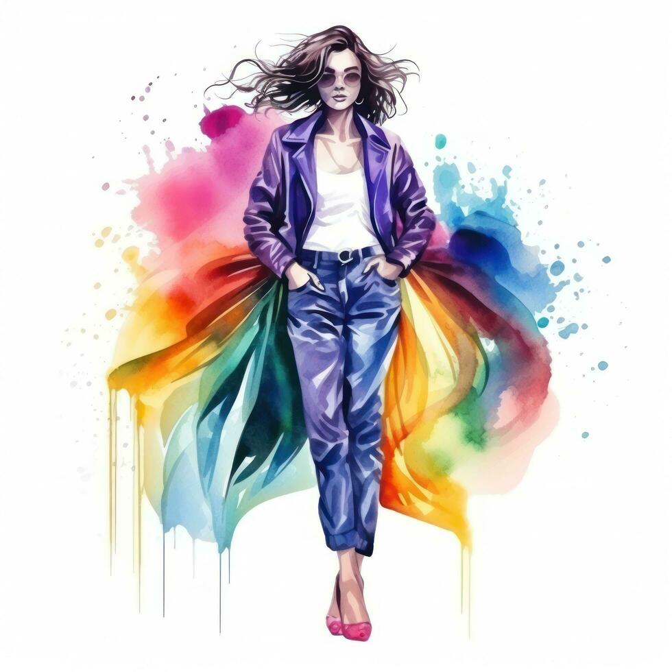 Watercolor fashion illustration isolated photo