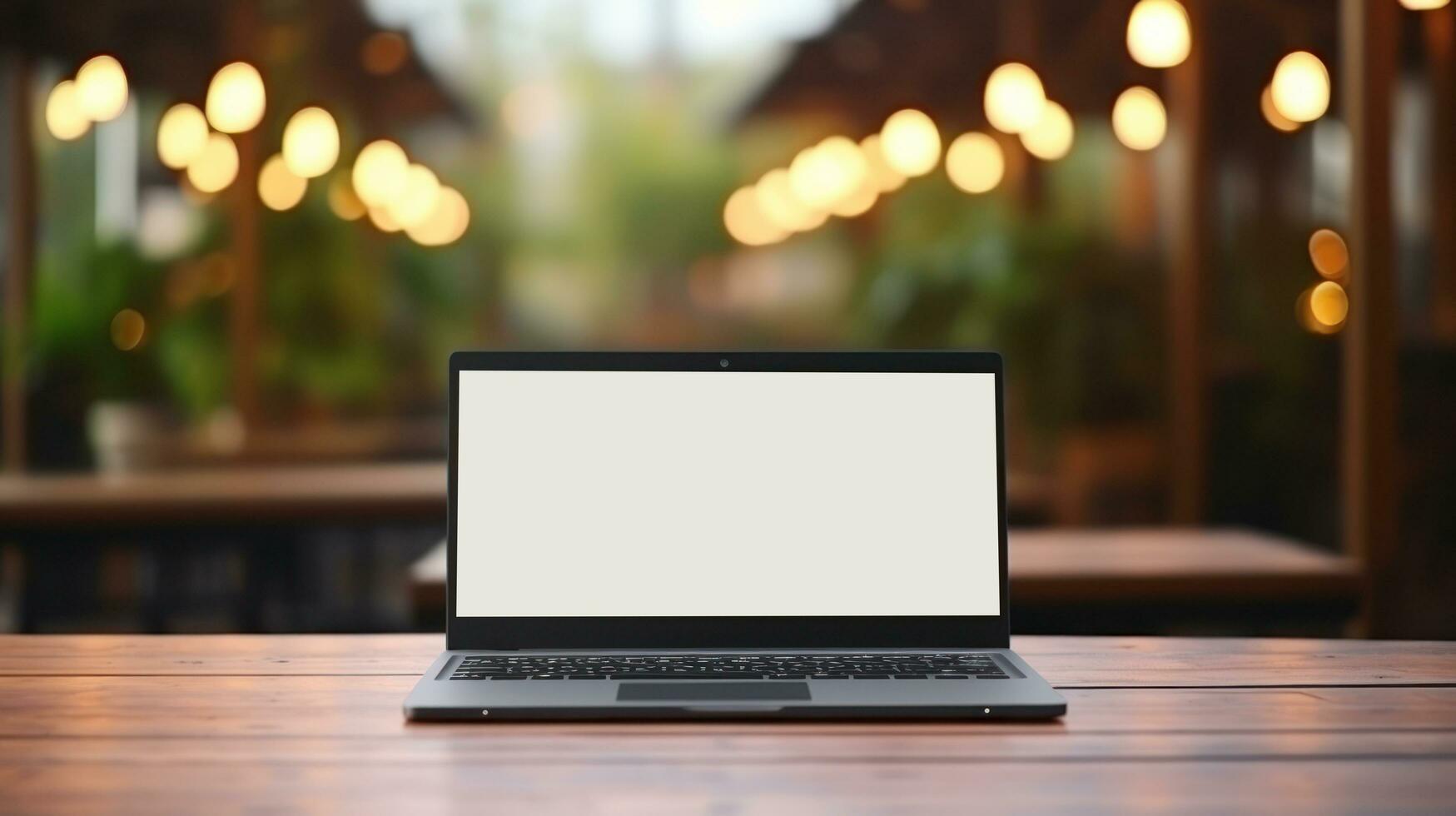Natural background with laptop with empty screen photo