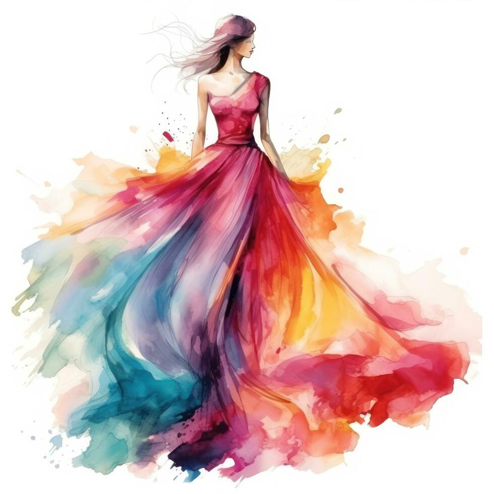 Watercolor fashion illustration isolated photo