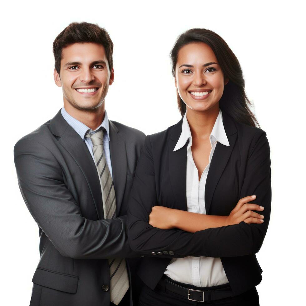 Happy multi ethnic business couple isolated photo