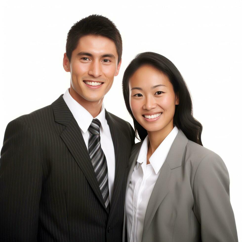 Happy multi ethnic business couple isolated photo