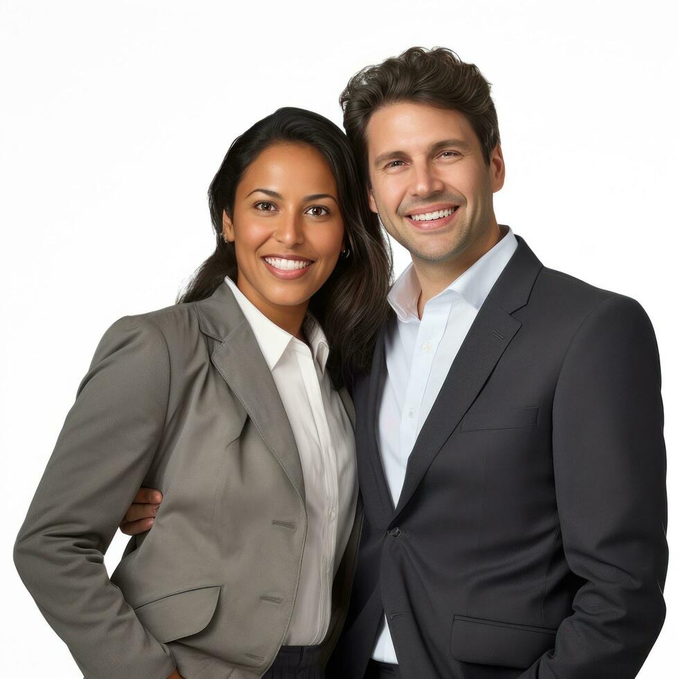 Happy multi ethnic business couple isolated photo