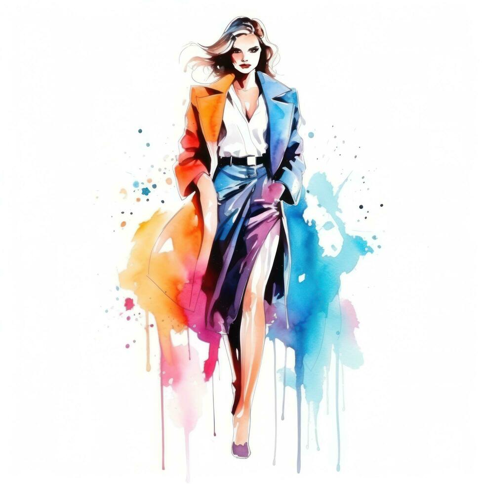 Watercolor fashion illustration isolated photo