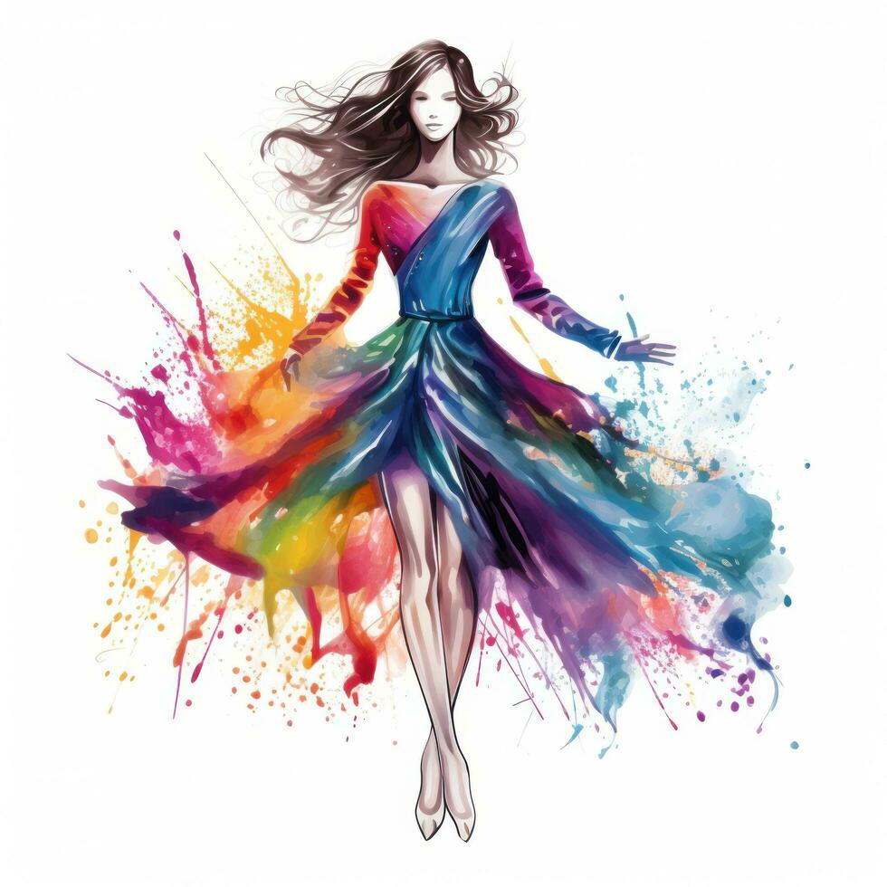 Watercolor fashion illustration isolated photo